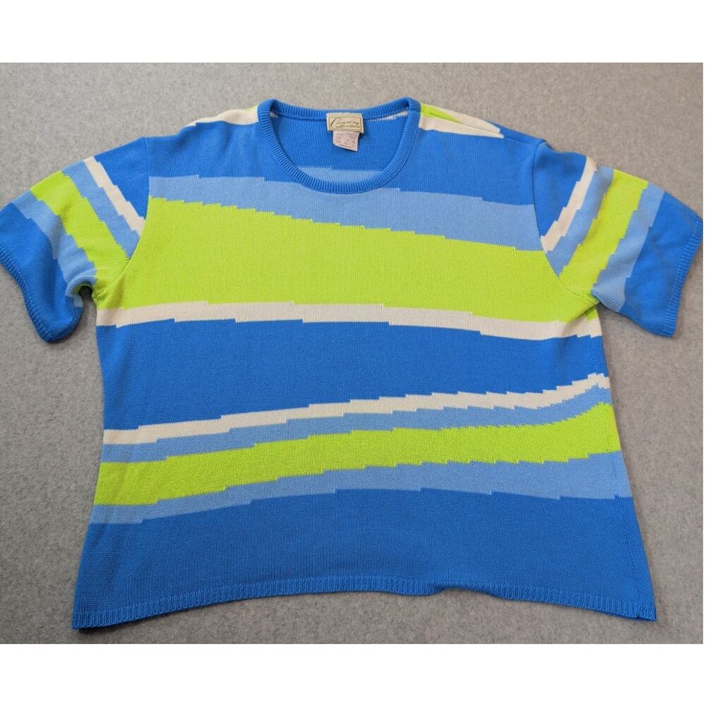 VTG Company Collection Womens Knit Top XL Boxy Colorblock Blue Yellow Artsy USA